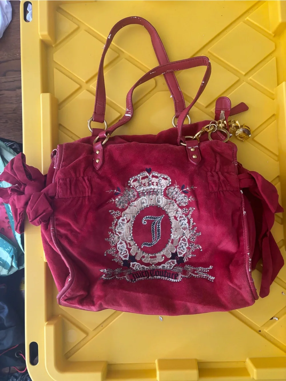 Juicy couture Red Embellished Women's Tote Bag with Crest Motif